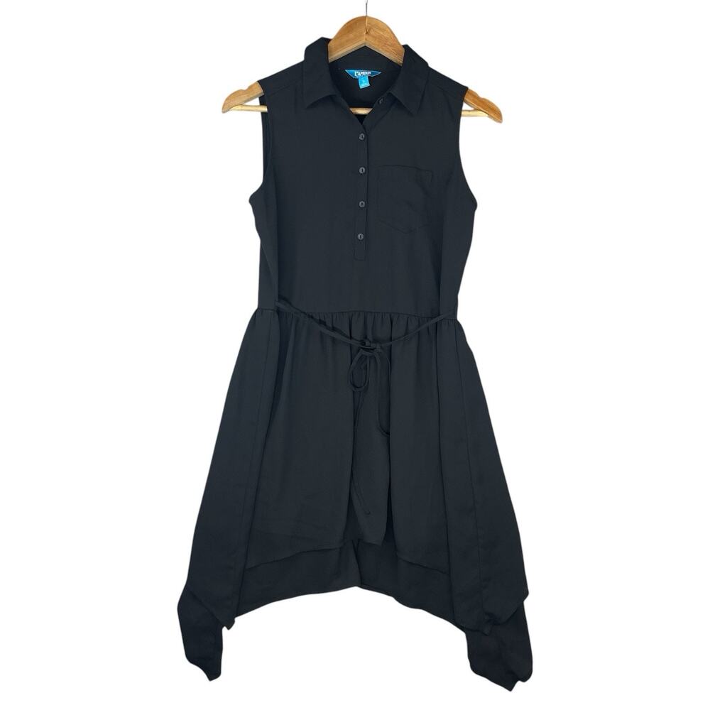 Nanette Lepore L'amour Black Sharkbite Hem Shirt Dress Size S Corporate Goth